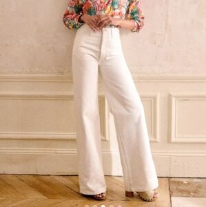 NWOT Sezane Davis Trousers Jeans High Rise Wide Leg Ecru Cream Ivory Sz 38/6